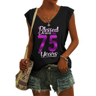 Blessed By God For 75 Years Old 75Th Birthday Crown Women's V-neck Tank Top | Mazezy