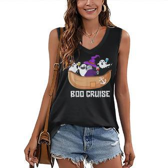 Boo Cruise Ghost Witch Wine Drinking Halloween Party Women's Vneck Tank Top - Seseable