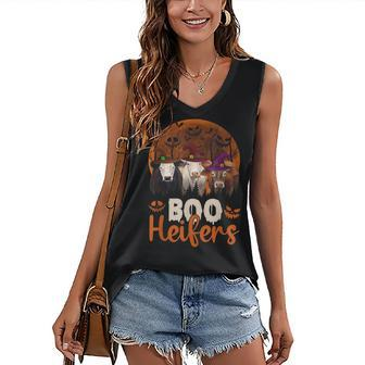 Boo Heifers Witch Boo Ghost Cow Farmer Lover Halloween Women's Vneck Tank Top - Seseable