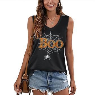 Boo Web Spider Halloween Day Party Trick Or Treat Women's V-neck Casual Sleeveless Tank Top - Thegiftio UK