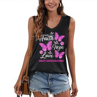 Breast Cancer Awareness Faith Hope Love Butterfly V2 Women's V-neck Casual Sleeveless Tank Top - Thegiftio UK
