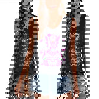 Breast Cancer Butterfly Pink Ribbon Cute Fairy Sugar Skull Women's V-neck Casual Sleeveless Tank Top - Thegiftio
