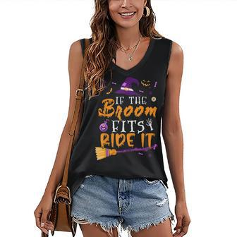 If The Broom Fits Ride It Cute Halloween Costume Witch Women's Vneck Tank Top - Seseable