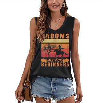 Brooms Are For Beginners Horse Witch Halloween Womens Girls Women's Vneck Tank Top - Seseable