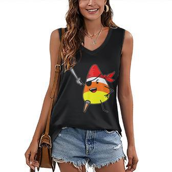 Candy Corn Pirate Halloween Jolly Roger Trick-Or-Treat Women's Vneck Tank Top - Seseable