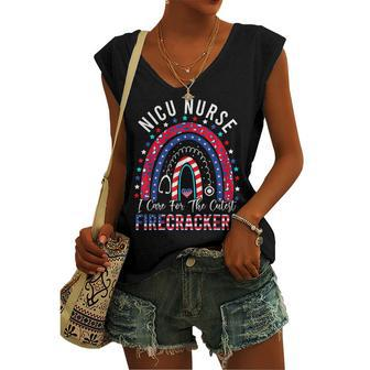 I Care For The Cutest Firecracker Nicu Nurse 4Th Of July Women's Vneck Tank Top - Seseable