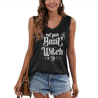 Celestial Witch Crescent Halloween Basic Witch Crystal Wicca Women's Vneck Tank Top - Seseable
