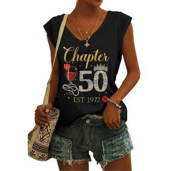 Chapter 50 Years Est 1972 50Th Birthday Red Rose Wine Crown Women's V-neck Tank Top | Mazezy