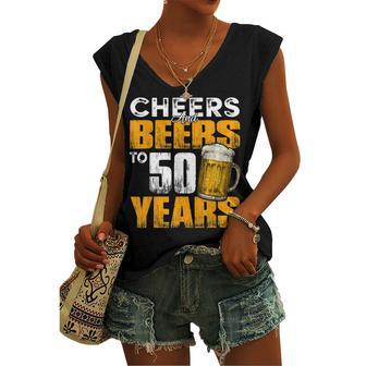 Cheers And Beers To 50 Years Old Birthday Drinking Women's Vneck Tank Top - Seseable