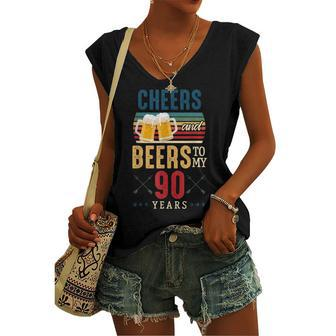 Cheers And Beers To My 90 Years 90Th Birthday Women's Vneck Tank Top - Seseable