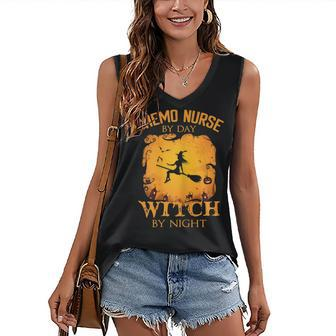 Womens Chemo Nurse By Day Witch By Night Halloween Costume Women's Vneck Tank Top - Seseable