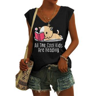 All The Cool Kids Are Reading Book Cat Lovers Women's Vneck Tank Top - Seseable