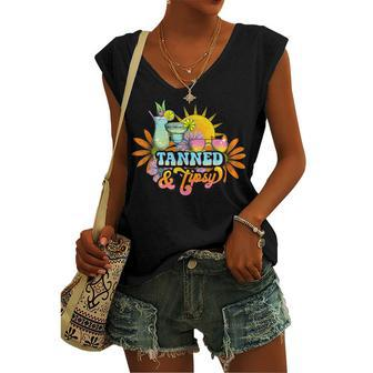 Cute Summer Tanned And Tipsy Salty Beaches Girls Trip V2 Women's Vneck Tank Top - Seseable