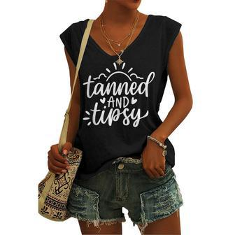 Cute Summer Tanned And Tipsy Salty Beaches Girls Trip Women's Vneck Tank Top - Seseable