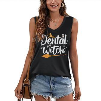 Dental Witch Hats Halloween Broom Stick Ghost Dentist Women's Vneck Tank Top - Seseable