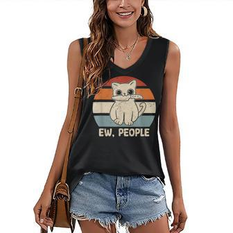 Ew People Cat Knife Meow Kitty Funny Cats Mom And Cat Dad Women's V-neck Casual Sleeveless Tank Top - Thegiftio UK