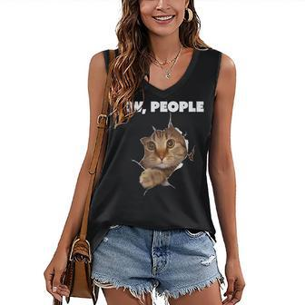 Ew People Cat Meow Kitty Funny Cats Mom And Cat Dad Women's V-neck Casual Sleeveless Tank Top - Thegiftio UK