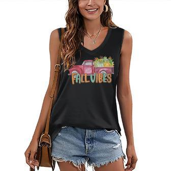 Fall Vibes Old School Truck Full Of Pumpkins And Fall Colors Women's V-neck Casual Sleeveless Tank Top - Thegiftio UK