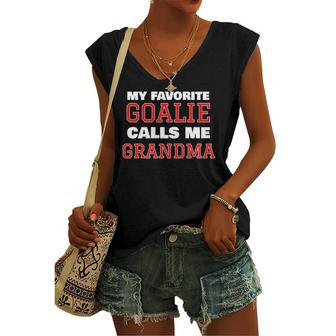 My Favorite Goalie Calls Me Grandma Soccer Hockey Lacrosse Women's V-neck Tank Top | Mazezy