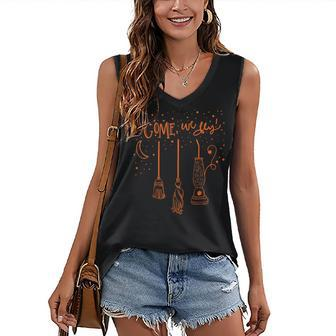Come We Fly Basic Witch Broom Happy Halloween Women's Vneck Tank Top - Seseable