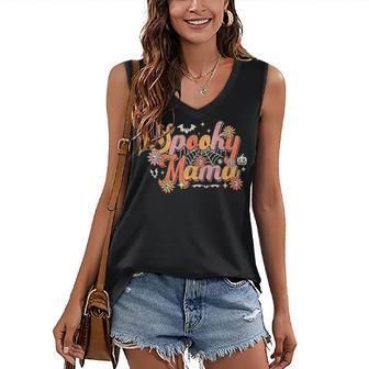 Groovy Spooky Mama Retro Halloween Ghost Witchy Spooky Mom Women's Vneck Tank Top - Seseable