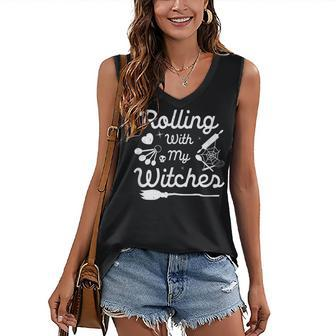 Halloween Baker Cooking Witch Rolling With My Witches Women's Vneck Tank Top - Seseable