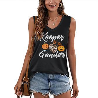 Halloween Keeper Of The Gender Reveal Pumpkin Party Leopard Women's Vneck Tank Top - Seseable