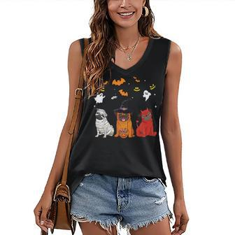 Halloween Pug Dogs Lovers Mummy Witch Demon Costumes Women's Vneck Tank Top - Seseable