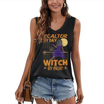 Womens Halloween Real Estate Agent Realtor By Day Witch By Night Women's Vneck Tank Top - Seseable