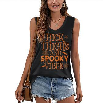 Halloween Thick Thighs And Spooky Vibes Women's Vneck Tank Top - Seseable