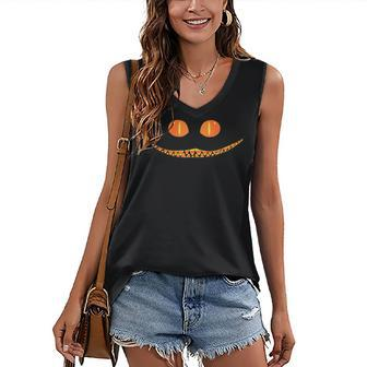 Halloween Trick Or Treat Candy Corn Grinning Cat Women's Vneck Tank Top - Seseable
