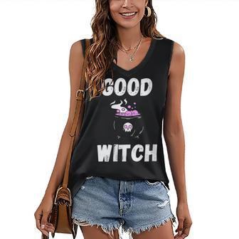 Womens Halloween Witch Good Bad Scary Witch Vibes Costume Basic Women's Vneck Tank Top - Seseable