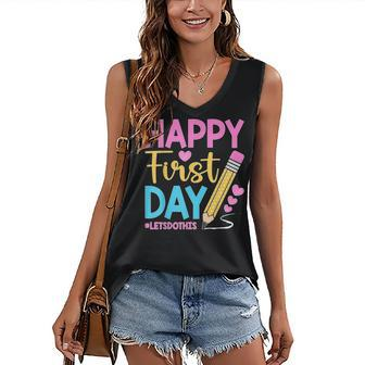 Happy First Day Lets Do This Welcome Back To School Teacher V2 Women's V-neck Casual Sleeveless Tank Top - Thegiftio UK