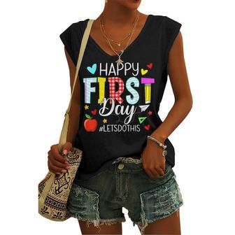 Happy First Day Lets Do This Welcome Back To School Teacher Women's Vneck Tank Top - Seseable