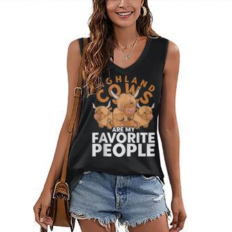 Highland Cows Are My Favorite People Scottish Highland Cow Women's V-neck Casual Sleeveless Tank Top - Thegiftio UK