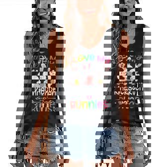 I Love My Kindergarten Bunnies Teacher Easter Day Bunny Egg Women's V-neck Casual Sleeveless Tank Top - Thegiftio