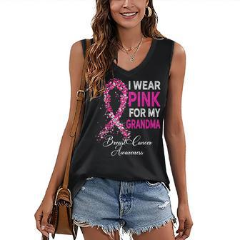 I Wear Pink For My Grandma Ribbon Breast Cancer Supporter Women's V-neck Casual Sleeveless Tank Top - Thegiftio UK