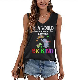 In A World Where You Can Be Anything Be Kind Elephant Turtle Women's V-neck Casual Sleeveless Tank Top - Thegiftio UK