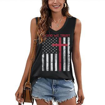 In God We Trust With Patriotic Vintage American Flag Women's V-neck Casual Sleeveless Tank Top - Thegiftio UK