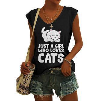 Just A Girl Who Loves Cats Women's Vneck Tank Top - Seseable