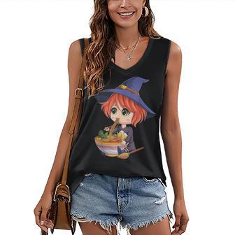 Kawaii Japanese Anime Witch Halloween Ramen Food Lovers Women's Vneck Tank Top - Seseable