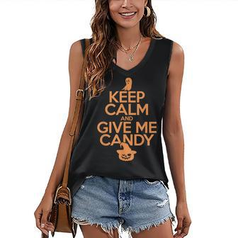 Keep Calm And Give Me Candy Trick Or Treat Halloween Women's Vneck Tank Top - Seseable