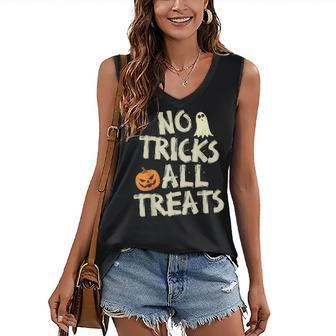 Kids Halloween No Tricks All Treats Ghost Trick Or Treat Women's Vneck Tank Top - Seseable