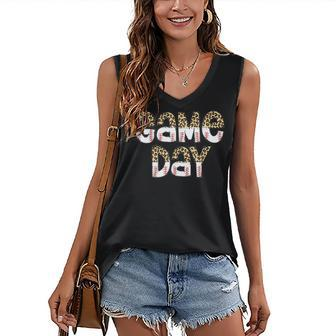 Leopard Baseball Game Day Vibes Baseball Mom Game Day Women's V-neck Casual Sleeveless Tank Top - Thegiftio UK