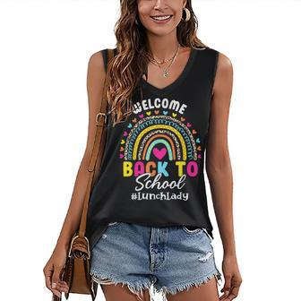 Leopard Rainbow Lunch Lady Welcome Back To School Women's V-neck Casual Sleeveless Tank Top - Thegiftio UK