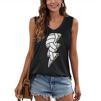 Leopard Volleyball Lightning Bolt Volleyball Mom Game Day Women's V-neck Casual Sleeveless Tank Top - Thegiftio UK