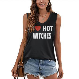 I Love Hot Witches Matching Couples Halloween Costume Women's Vneck Tank Top - Seseable