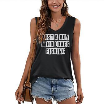 Lovely Funny Cool Sarcastic Just A Boy Who Loves Fishing Women's V-neck Casual Sleeveless Tank Top - Thegiftio UK