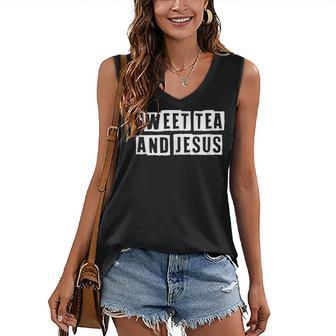 Lovely Funny Cool Sarcastic Sweet Tea And Jesus Women's V-neck Casual Sleeveless Tank Top - Thegiftio UK