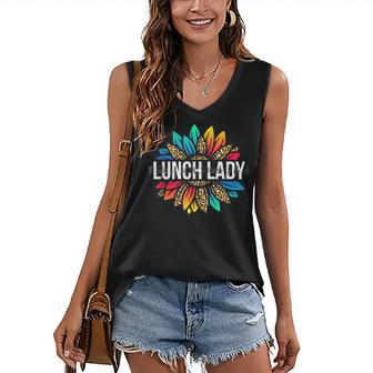 Lunch Lady Sunflower Leopard Thanksgiving Back To School Women's V-neck Casual Sleeveless Tank Top - Thegiftio UK